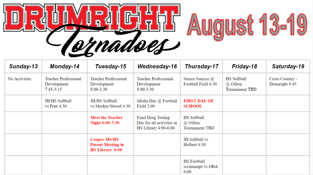 August 13-19 Activities