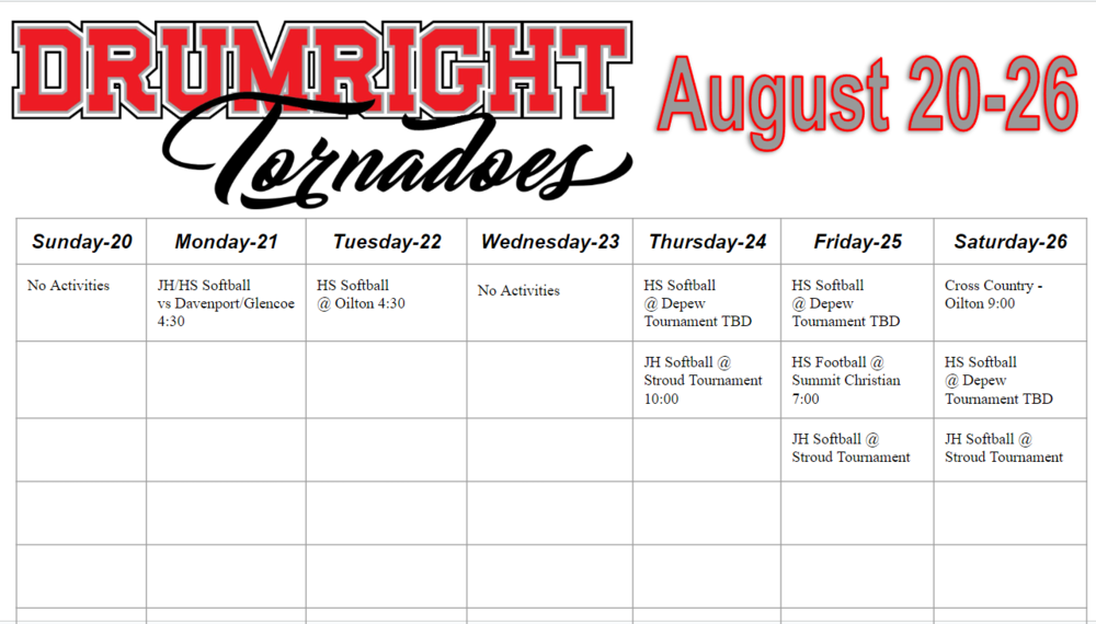 Activities for August 20-26