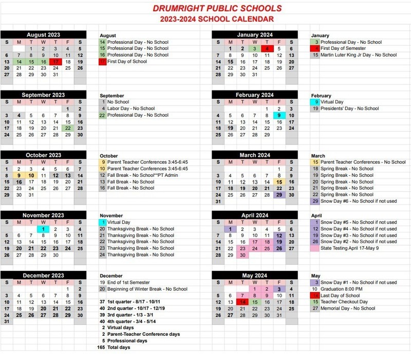 20232024 School Calendar Drumright Public Schools